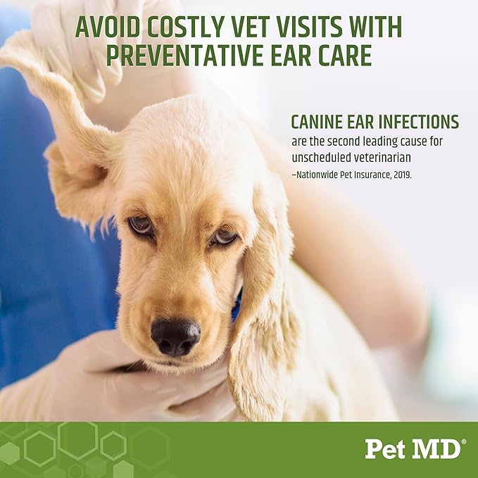 Pet MD Dog Ear Cleaning Wipes with Aloe and Eucalyptus + Veterinary Tris Flush Cat & Dog Ear Cleaner
