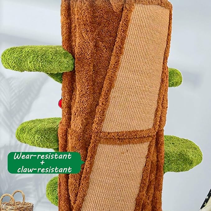 90.5'' Luxury Cat Tree for Indoor Cats, All-in-One Tall Cat Tower with Scratching Post, Multi-Level House, Wood Condo for Multi-Cat Families (Green)