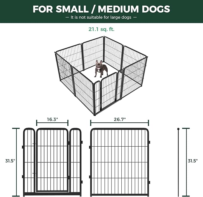 FXW Homeplus Unleashed Indoor Dog Playpen - Stress-Free and Safe Play, Heavy Duty 32 Inch 8 Wire Panels Dog Pen for Small and Medium Dogs, Black│Patented
