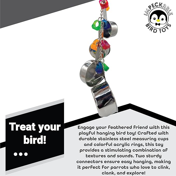1410 Stainless Pot Delight from Parrots Cockatiels Conures Budgies Macaws Lovebirds African Greys Parrot Toys Stainless Foraging Chew Treat Noise-Making Fun Sensory Enrichment.
