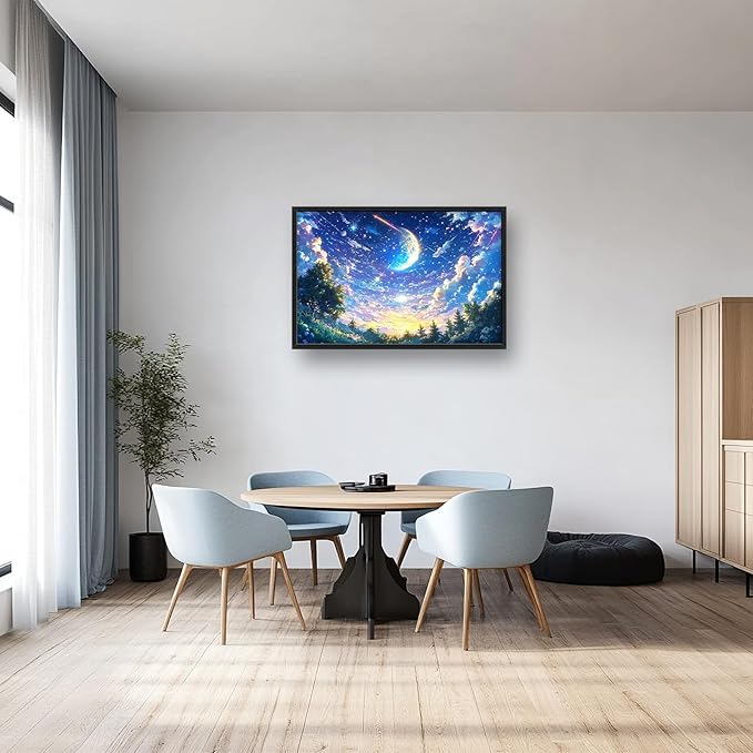 Framed Large Anime Sky Wall Art for Living Room, Oversized Fantasy Night Sky Forest Wall Decor Nature Canvas Painting Modern Artwork Home Decoration for Living Room Bedroom Office 36"x24"