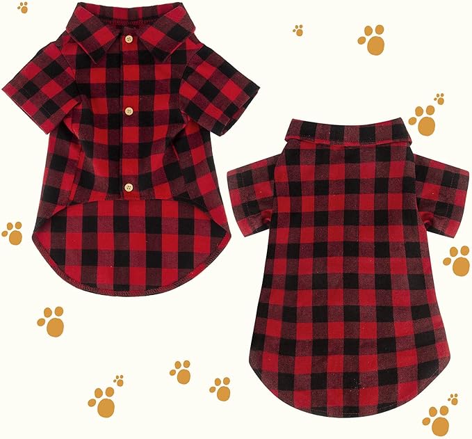 Plaid Buffalo Dog Outfit - Soft Casual Dog & Cat Clothes for Small to Large Puppies - Red, Halloween & Christmas Costume (L)