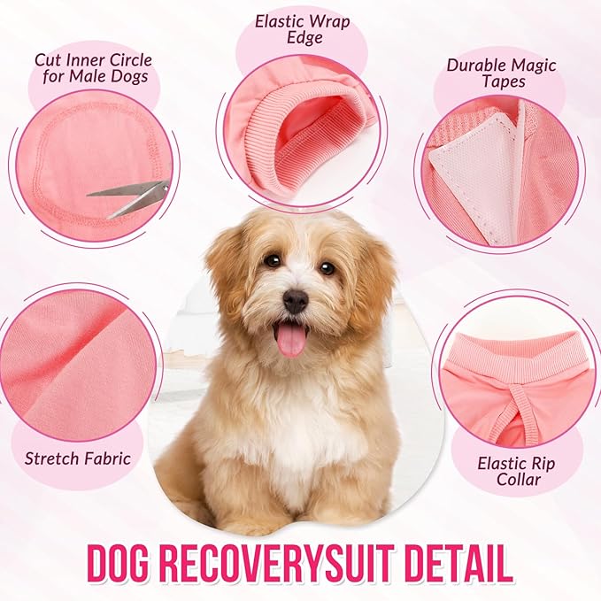 Lukovee Recovery Suit for Dogs, Onesie Surgery Recovery Suit for Female Male Dogs, Abdominal Wounds Cone E-Collar Alternative Prevent Licking Spay Recovery Suit (Peach,M)