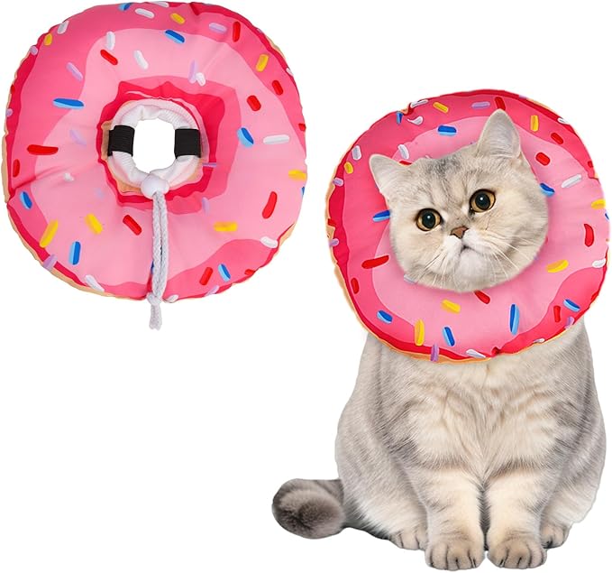 BINGPET Cat Cone Collar Soft,Waterproof Cat Recovery Collar to Stop Licking,Cute Donut Elizabethan e Collar for Cats Kittens Puppies Wound Healing After Surgery(Donut Pink,Medium)
