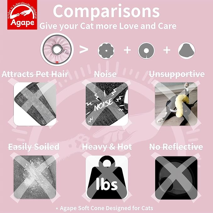 Agape Soft Cat Cone, Comfy Collar to Stop Licking & Scratching, Lightweight Recovery Collar for Cats After Surgery, Adjustable Elizabethan Collar for Neuter Recovery, Waterproof Neck Cones for Cats