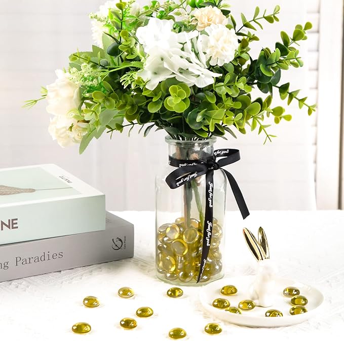 FUTUREPLUSX 1LB Yellow Glass Marbles, Flat Marbles Glass Beads Vase Fillers Decorative Rocks Gold Gemstones for Centerpieces Aquarium Table Scatter Home Decor