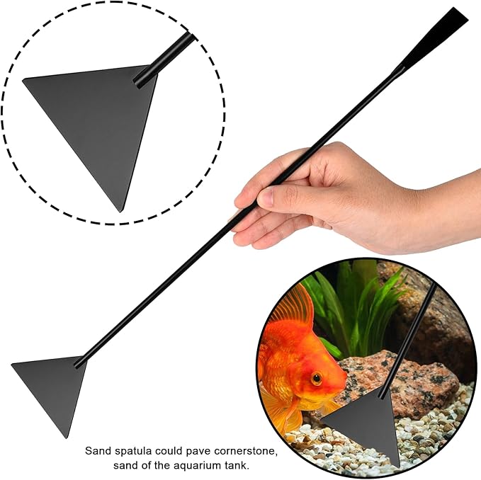 15Inch Extra Long Design Aquarium Aquascaping Tool Stainless Steel Aquascape Tools Kit 4 in 1 Anti-Rust Fish Tank Starter Kit with Long Tweezers Scissors Spatula for Aquarium Plants (Black)