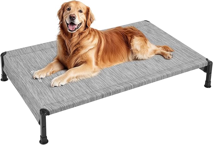 Veehoo Cooling Outdoor Dog Bed, Heavy Duty Elevated Pet Bed with Washable & Breathable Teslin Mesh, Non-Slip Silicon Feet, Dog Cot Bed with Support Hem, 47" x 29", Black Silver, CWC2433