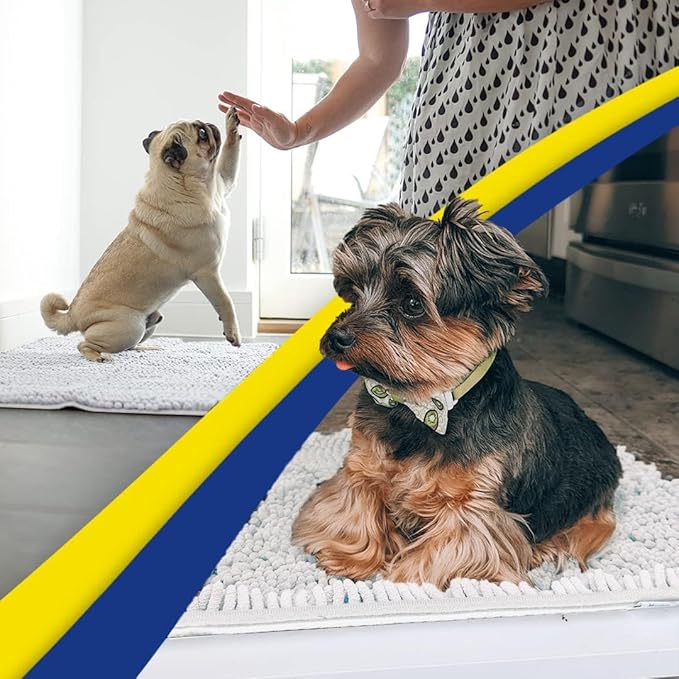 Muddy Mat® Shown on TV – Super Absorbent Microfiber Dog Door Mat for Muddy Paws, Non-Slip Washable Pet Rug, Quick Dry Chenille Entryway Carpet, Machine Washable Indoor Outdoor Doormat, White 59"x35"