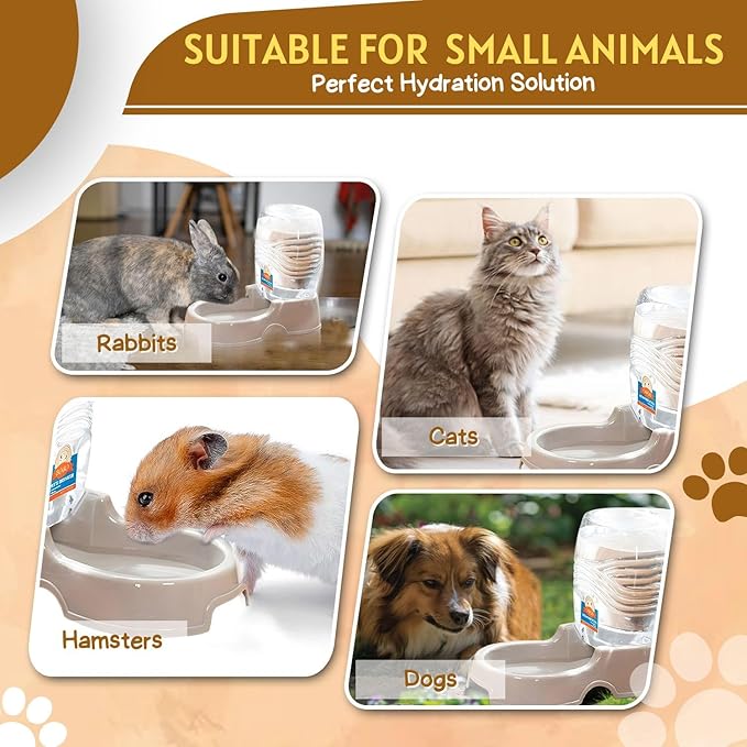 Flexzion Automatic Gravity Pet Waterer for Cat & Dog - Non-Skid & Easy-Clean Auto Replenish Water Dispenser Drinking Bowl (1/4 Gallon/ 900ml), Beige