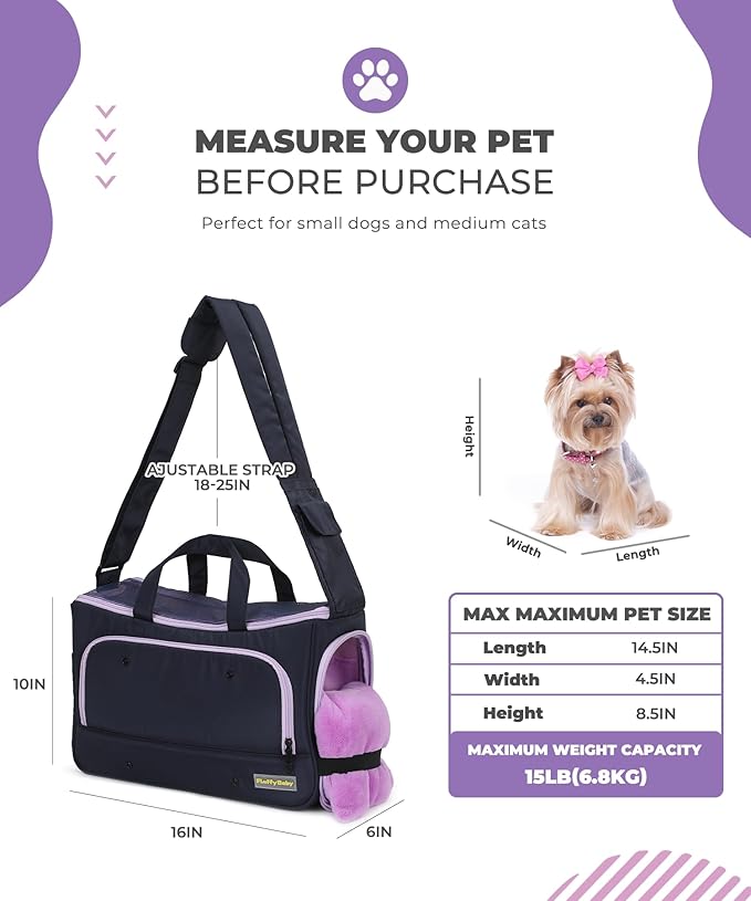 Small Dog Sling Carrier, Front Facing Dog Carrier Sling, Hands Free Pet Carriers Bag with Padded Adjustable Strap and Poop Dispenser Machine Washable for Small Dogs Cats Travel Outdoor-Black