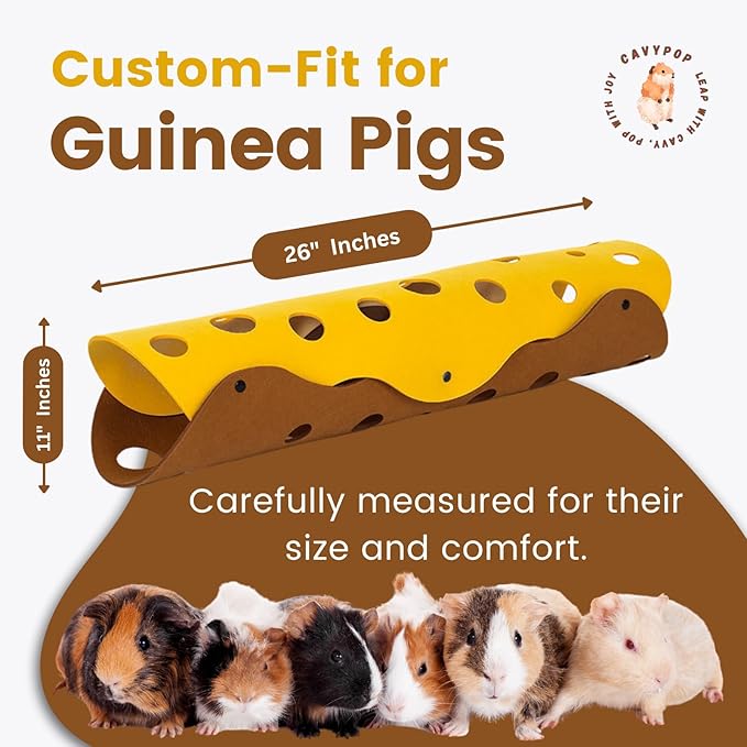 Guinea Pig Hideout Guinea Pig Tunnel Washable Tube with Cheese-Hole Design Soft Cozy Hideaway for Cage Corner Indoor Play and Enrichment-Brown