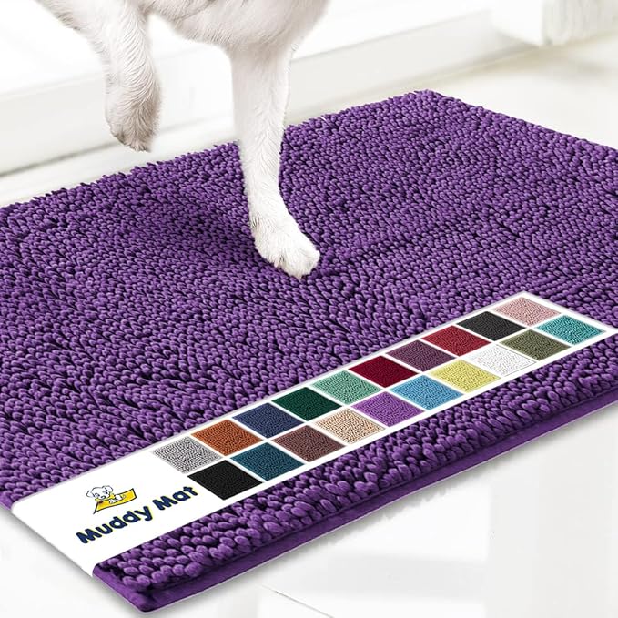 Muddy Mat® Original Dog Door Mat for Muddy Paws, Super Absorbent Microfiber, Non-Slip Washable Pet Rug, Quick Dry Chenille Entryway Carpet, Machine Washable Indoor Outdoor mat, Purple 48"x60"