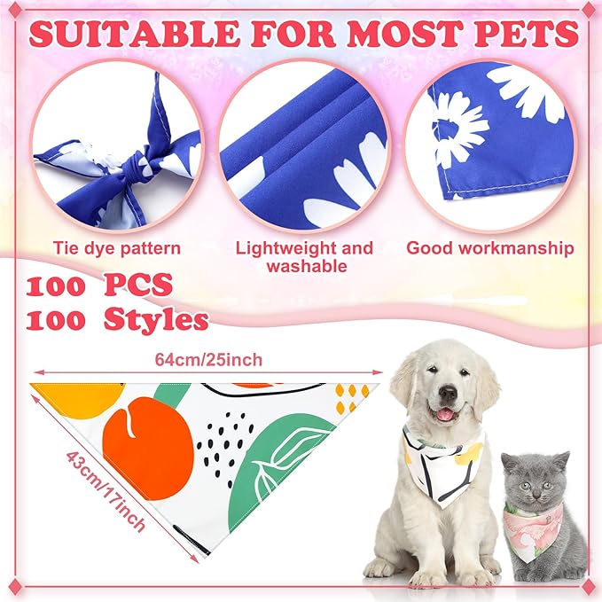 150 Pcs Dog Bandanas Bulk Pet Bibs Colorful Triangle Scarf Pet Bandanas for Medium Large Dogs Spring Summer Birthday Costume Decoration (Boho)