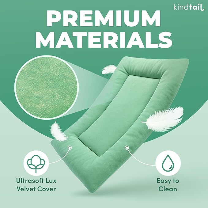 KindTail Dog Crate Pad - Soft Velvet, Reversible Bed - Machine Washable Kennel Mat for Pets up to 25 lbs - Mattress for Cozy Sleeping - 25” x 19” x 1” (Light Blue, Medium)