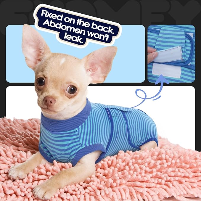 FUAMEY Recovery Suit for Dogs After Surgery,Soft Breathable Dog Bodysuit E-Collar & Cone Alternative Surgical Suit,Male Female Dog Neuter Spay Suits Anti Licking Wounds Onesie Navy Blue Strips M