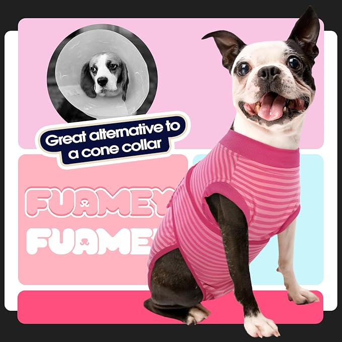 FUAMEY Recovery Suit for Dogs After Surgery,Soft Breathable Dog Bodysuit E-Collar & Cone Alternative Surgical Suit,Male Female Dog Neuter Spay Suits Anti Licking Wounds Onesie Rose Stripes XXL
