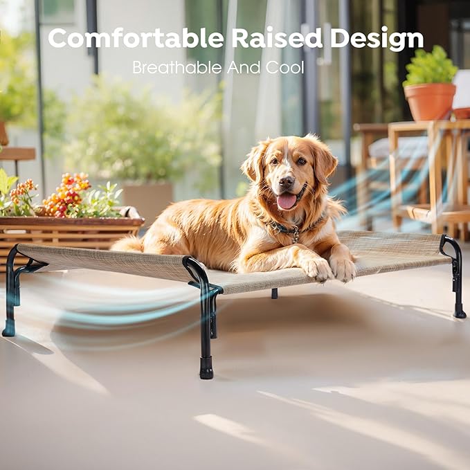 Veehoo XXL Outdoor Elevated Dog Bed, Raised Dog Cot for Extra Large Dogs, Cooling Washable Waterproof Pet Hammock Beds with Slope Headrest, Breathable Mesh and Sturdy Frame, XX-Large, CWC2204