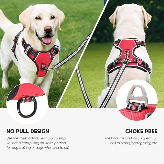 Timos Dog Harness Small Sized, No Pull with Neck Lockable Snap,No Choke Front Clip Dog Reflective Harness,Adjustable Metal Rings 3 Buckles,Easy Control Handle for Small Dogs Red S