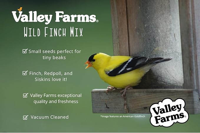 Valley Farms Wild Finch Mix (15 LB) Wild Bird Food for Outside Feeders, Wild Bird Seed with Millet and Chopped Sunflower Hearts for Birds, Finch Seed for Finch Feeders, Sunflower Kernels