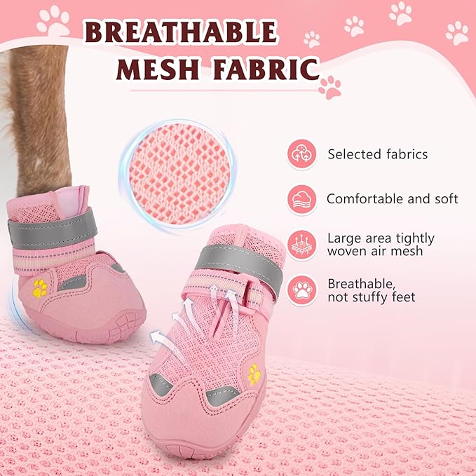 Dog Shoes for Large Medium Small Dog, Mesh Breathable Dog Shoes for Hot Pavement, Anti-Slip Dogs Boots Paw Protectors with Reflective for Outdoor Walking Indoor Hardfloors (Size 8)