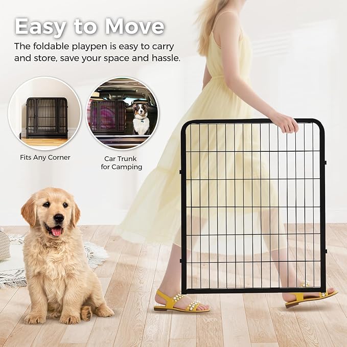 32 Inch Dog Playpen - 8 Panels Metal Pet Exercise Pen for Small-Medium Dogs, Indoor/Outdoor Dog Fence for Yard, Garden, Camping & RV Travel