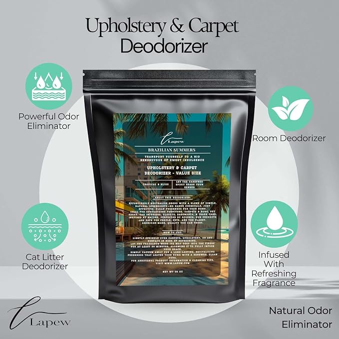 Brazilian Summers Carpet Freshener Powder Refill 36 oz | Powerful Odor Eliminator for Home | Upholstery Deodorizer | Carpet Deodorizer | Pet Urine | Cat Litter Box | Brazilian Crush Fragrance