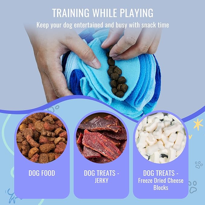 Pet Snuffle Ball, Puzzle Sniffing Interactive Dog Ball for Blind Dogs Training Stress Relief Dog Enrichment Toys Treat Machine Washable (15cm, Ocean Blue)