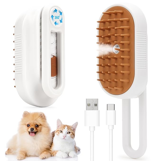Cat Steam Brush for Shedding, 4-in-1 Rechargeable Steam Pet Brush for Cats & Dogs, Anti-Static, Gentle Fur Removal & Combing, Ideal for Short & Long Hair Pets, Easy to Use