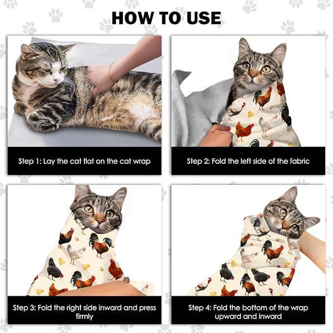 27.6"Cat Grooming Wrap, Self Adhesive Cat Wrap for Cutting Nails, Anti-Escape Calming Cat Swaddle Wrap for Medicine Ear Cleaning, Chicken Anti-Scratch Cats Burrito Restraint Blanket,Practical Pet Tool