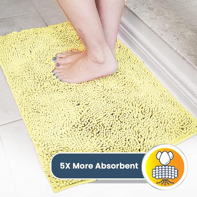 Muddy Mat® AS-SEEN-ON-TV Highly Absorbent Microfiber Door Mat and Pet Rug, Non Slip Thick Washable Area and Bath Mat Soft Chenille for Kitchen Bathroom Bedroom Indoor and Outdoor - Yellow 48" x 72"