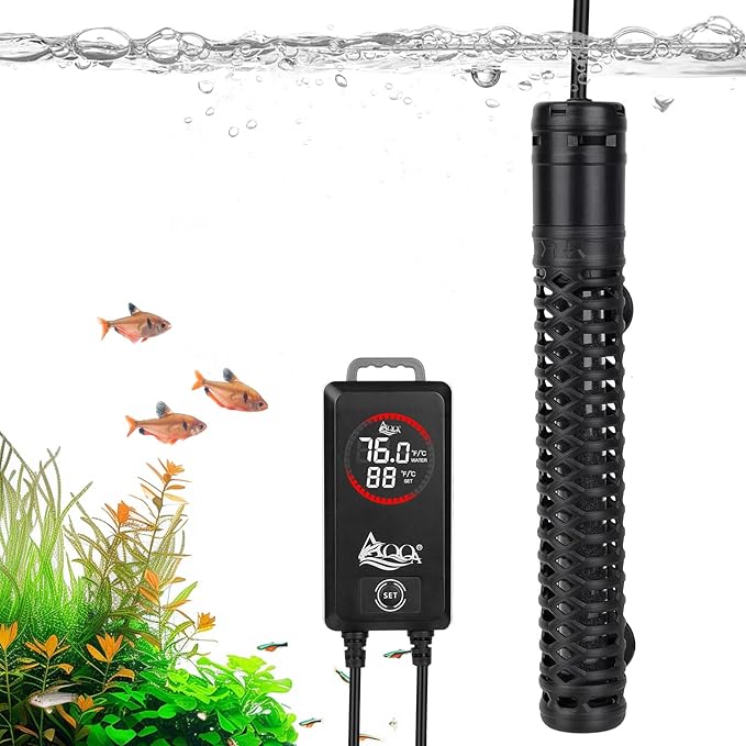 AQQA Aquarium Heater,Submersible Fish Tank Heater 59-93°F/15-34°C External Controller,Rapid Heating,Ultra-high Temperature Protection,Automatic Power-Off When Leaving Water (500W for 80-135 Gallon)