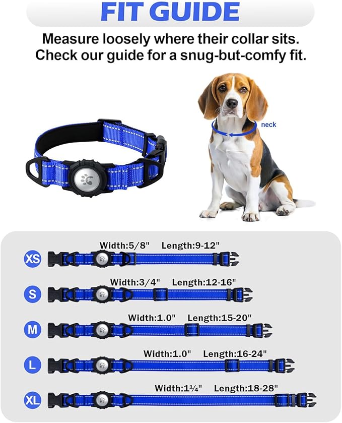 TagME Airtag Dog Collar,Waterproof Reflective Pet Collar with Airtag Holder,Soft Padded and Double D-Rings for Large Dogs,Navy Blue