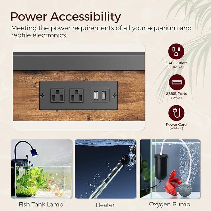 20-37 Gallon Fish Tank Stand, Aquarium Stand with Power Outlet and Storage Cabinet, Heavy Duty Tank Stand Suitable for Turtle Tank, Reptile Terrarium, for Home Office, Rustic Brown FTHR40E01