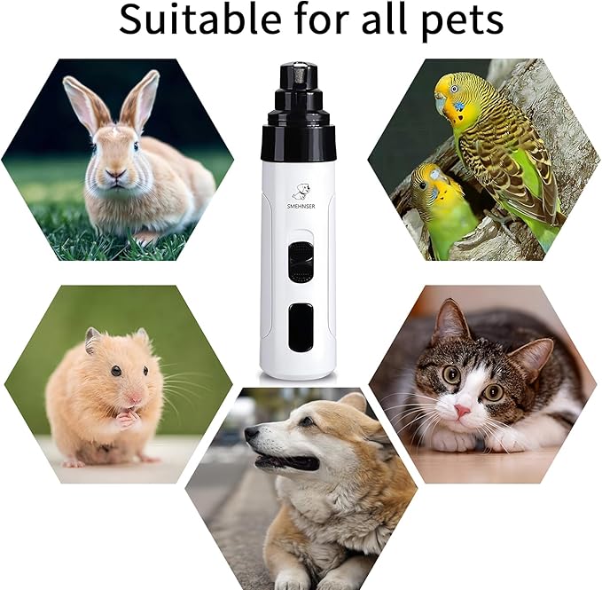 Electric Dog Nail Grinder - USB Rechargeable Electric Nail Trimmer with 3 Diamond Grinding Heads for Small to Large Dogs & Cats