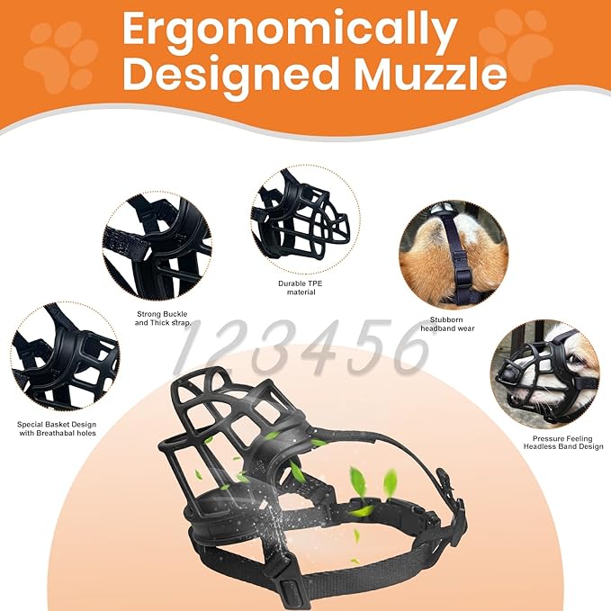 Dog Muzzle, Basket Muzzle Anti Biting Chewing, Sturdy Lightweight Muzzle Allows Panting Drinking, Cage Muzzle for Small Medium Large Dogs, Suitable for Grooming Trimming Training (Size 5)