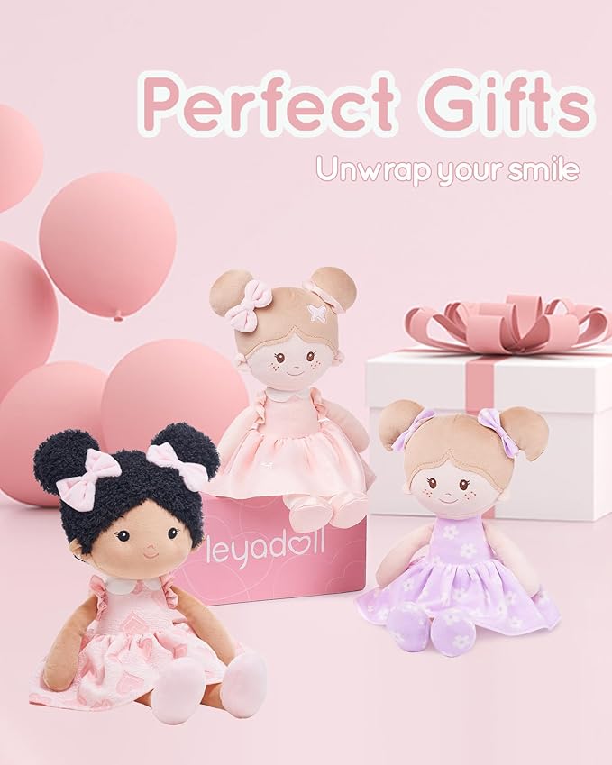 Soft Baby Doll Toys (16''), My First Baby Rag Doll for 1 Year-Old Girl Birthday Gift, Christmas Plush Toys Gift for Toddler Kids Infants-Sweetheart(Double Buns Tanned)