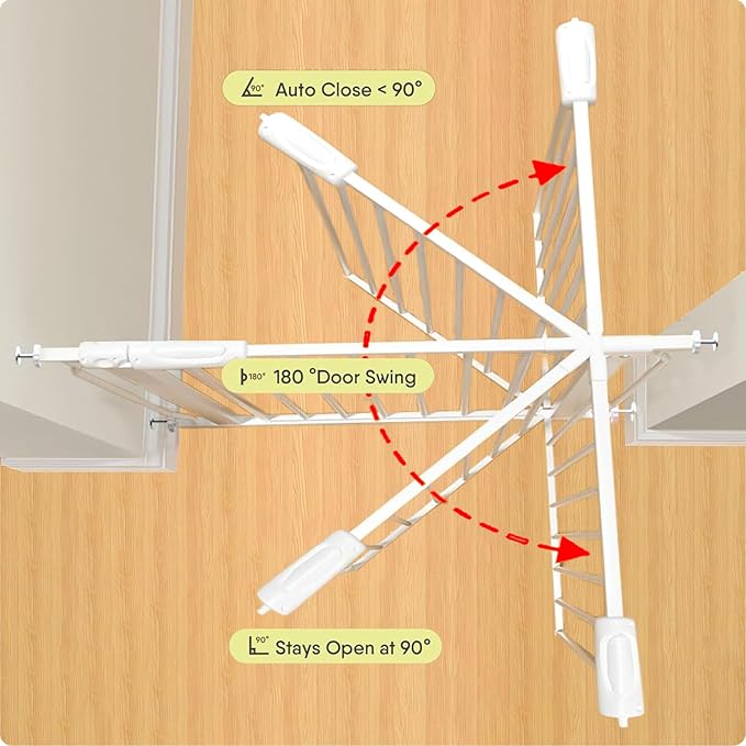 Extra Wide Baby Gate 53-57.5 Inch, Tension Mounted No Drilling, Auto Close Indoor Safety Gate for Stairs & Doorways - Metal Design for Kids and Pets, White