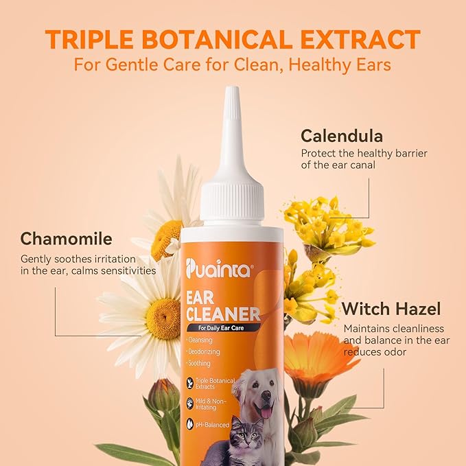 Ear Cleaner for Dog & Cats, Dog Ear Drop and Infection Treatment, Dog Ear Cleaning Solution- Cleaning,Soothing, and Deodorizing Itchy Ears - 8oz