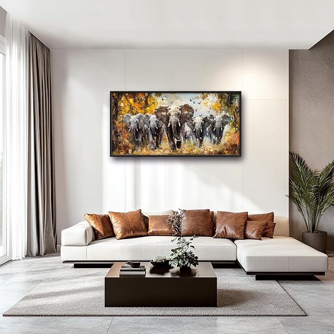 Extra Large Elephant Framed Wall Art for Living Room,Oversized Elephants Wild Animal Pictures Wall Decor,Forest Landscape Canvas Print Painting Modern Artwork Bedroom Office Bathroom 60L" x 30W"