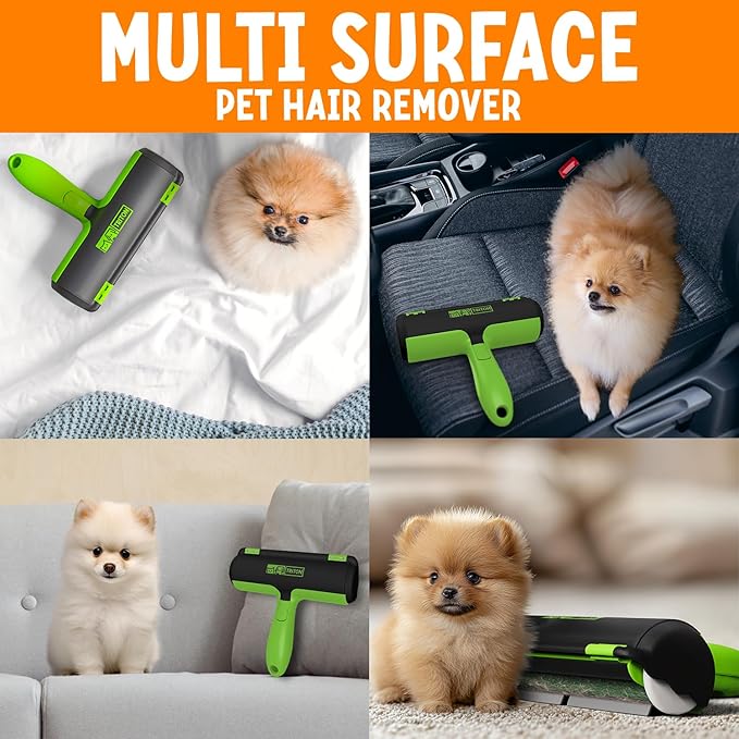 Triton Pet Hair Removal Tool w/Trapping Compartment - Easy to Use Pet Hair Roller, Hair Remover Tool - Cat and Dog Hair Remover (Green)