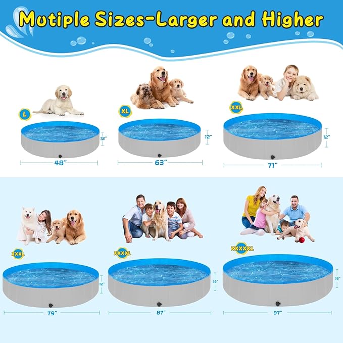 Extra Large Foldable Dog Pools for Large Dogs Heavy Duty,97"x16" Anti-Slip Portable Swimming Pool,Hard Plastic Kiddie Pool for Pets Dogs Cats & Kids
