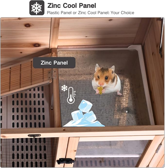Guinea Pig Cages with Anti Chewing Edges and Cool Zinc Plate, Indoor Rabbit Hutch with Hideout and PVC Platform, Elevated Legs Hamster Cage 36.6" L (Nature)