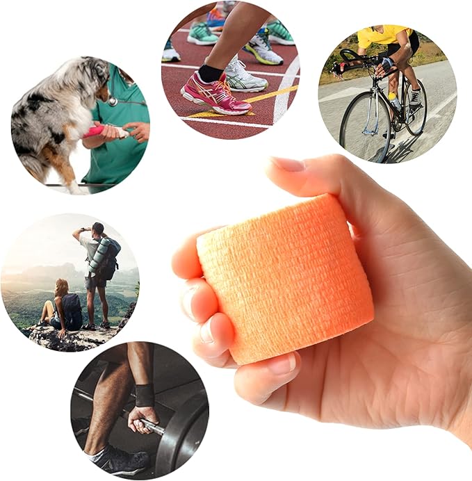 9 Pack 2" x 5 Yards Self Adhesive Bandage Wrap Self Stick Wrap for Ankle, Wrist, Finger, Sports, Breathable Cohesive Vet Tape for Pets (Light Orange)