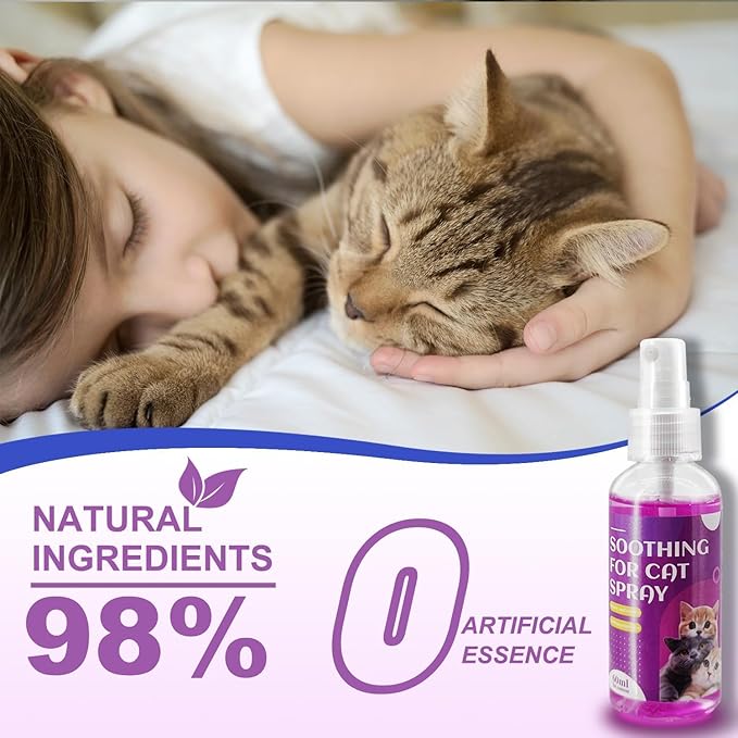 Cat Calming Spray, Cat Pheromone Calming Spray, Natural Calming Solution for Cats, Reduce Kittens Stress, Anxiety, Scratching, Protect Furniture and Floors, Suit For Home, Travel, Vet Visits, 4 PACKS
