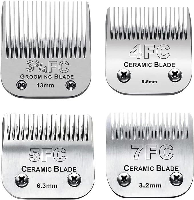 4pcs Dog Grooming Blades Compatible with Andis Dog Clippers,Detachable Ceramic Blade & Stainless Steel Blade (3FC+4FC+5FC+7FC)