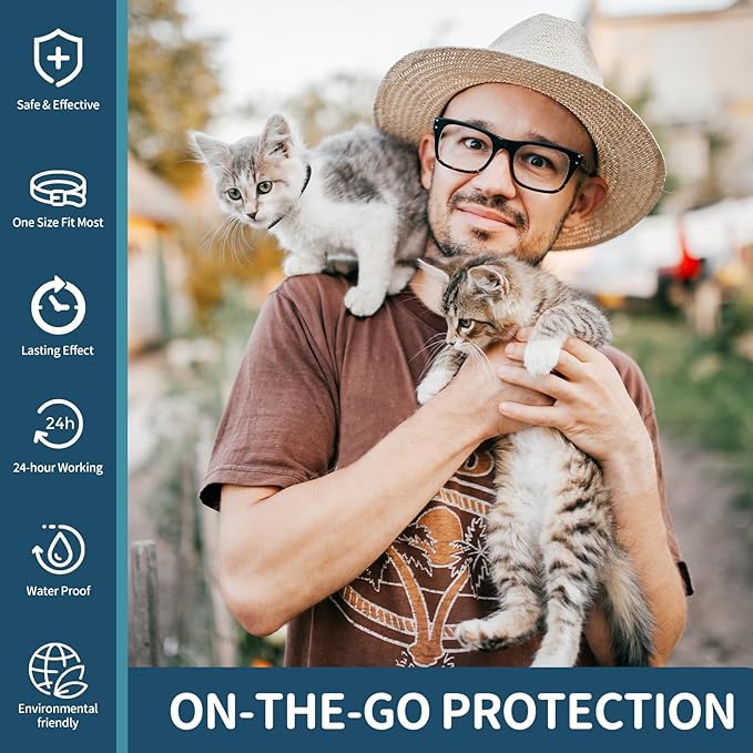 Flea and Tick Collar for Cats - 4 Pack, 32 Month Protection Treatment, Waterproof, Natural Prevention, Adjustable for Cats & Kittens (Black)