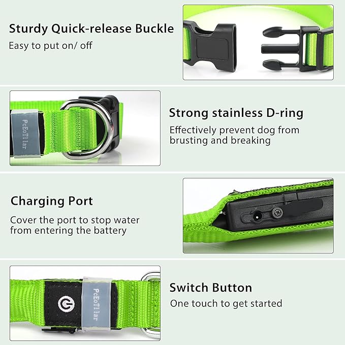 PcEoTllar Light up Dog Collar for Night Walking - LED Dog Collar Light Rechargeable Color Changing, Glow in The Dark Dog Collars Waterproof Glowing Dog Collars for Large Small Medium Dogs