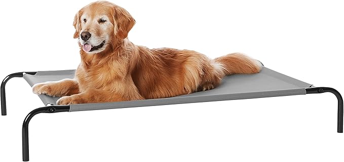Amazon Basics Cooling Breathable Elevated Dog Bed with Metal Frame for Large Dogs, 51 x 31 x 8 Inch, Grey