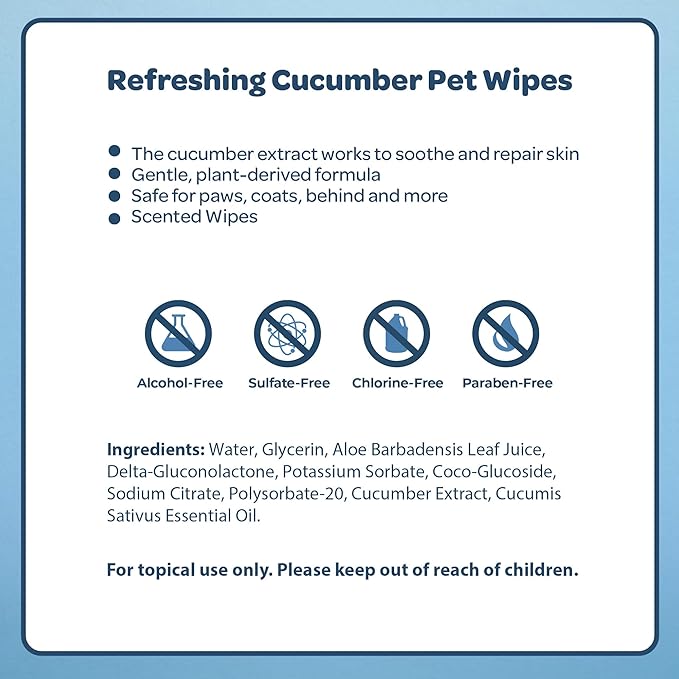 Best Pet Supplies Pet Wipes for Dogs - Dog Wipes Cleaning Deodorizing, for Coats, Ears, Paws – Refreshing, Cucumber 100 Count